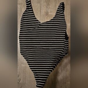 aerie Black and White Striped One-Piece Swimsuit